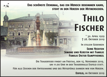 Traueranzeige von Thilo Fischer von Südthüringer Presse