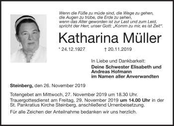 Traueranzeige von Katharina Müller von Neue Presse Coburg