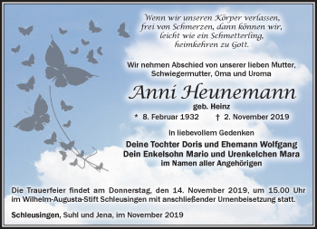 Traueranzeige von Anni Heunemann von Südthüringer Presse