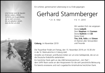 Traueranzeige von Gerhard Stammberger von Neue Presse Coburg