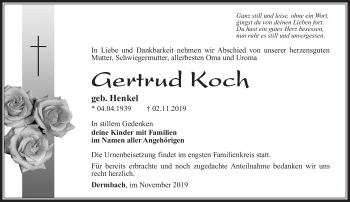 Traueranzeige von Gertrud Koch von Südthüringer Presse