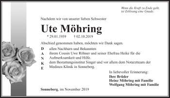 Traueranzeige von Uwe Möhring von Südthüringer Presse