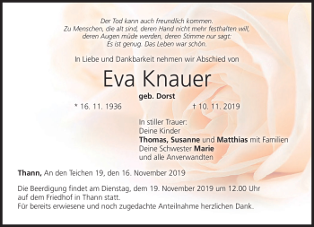 Traueranzeige von Eva Knauer von Neue Presse Coburg