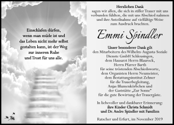 Traueranzeige von Emmi Spindler von Südthüringer Presse