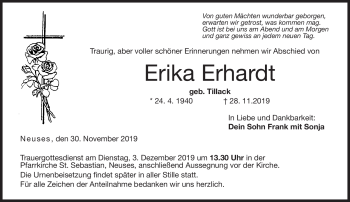 Traueranzeige von Erika Ehrhardt von Neue Presse Coburg