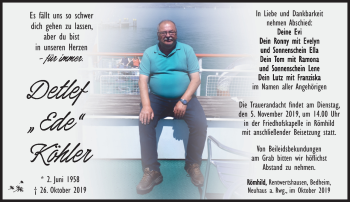 Traueranzeige von Detlef Köhler von Südthüringer Presse