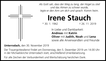 Traueranzeige von Irene Stauch von Neue Presse Coburg