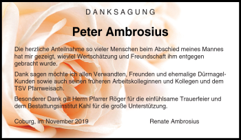 Traueranzeige von Peter Ambrosius von Neue Presse Coburg
