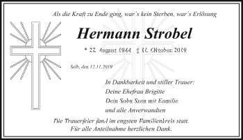 Traueranzeige von Hermann Strobel von Frankenpost