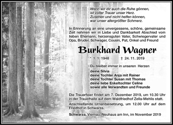 Traueranzeige von Burkhard Wagner von Südthüringer Presse