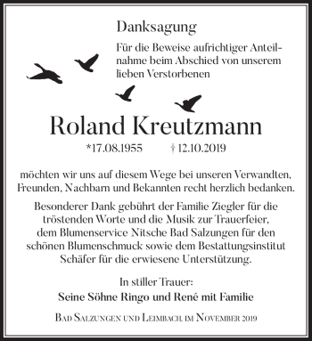 Traueranzeige von Roland Kreutzmann von Südthüringer Presse
