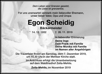 Traueranzeige von Egon Scheidig von Südthüringer Presse