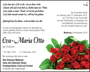 Traueranzeige von Eva Otto von Südthüringer Presse