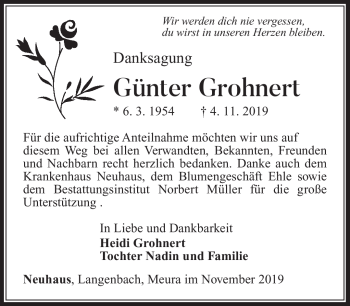 Traueranzeige von Günter Grohnert von Südthüringer Presse