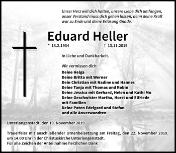 Traueranzeige von Eduard Heller von Neue Presse Coburg