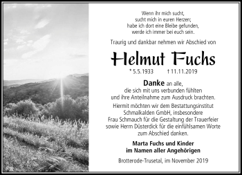 Traueranzeige von Helmut Fuchs von Südthüringer Presse
