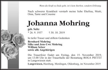 Traueranzeige von Johann Mohring von Südthüringer Presse
