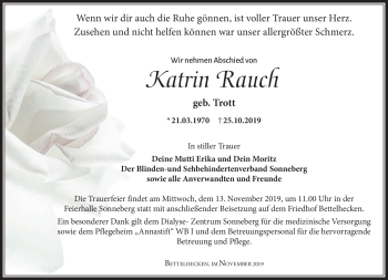 Traueranzeige von Katrin Rauch von Südthüringer Presse