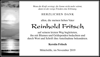 Traueranzeige von Reinhold Fritsch von Südthüringer Presse