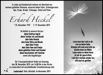 Traueranzeige von Erhard Heckel von Südthüringer Presse