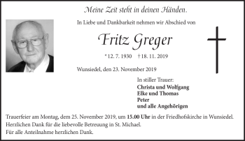 Traueranzeige von Fritz Greger von Frankenpost
