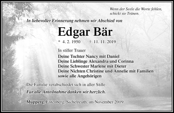 Traueranzeige von Edgar Bär von Südthüringer Presse