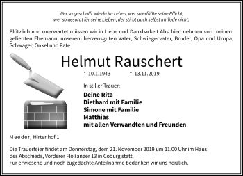 Traueranzeige von Helmut Rauschert von Neue Presse Coburg