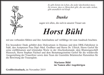 Traueranzeige von Horst Bühl von Südthüringer Presse