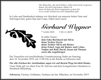 Traueranzeige von Gerhard Wagner von Südthüringer Presse