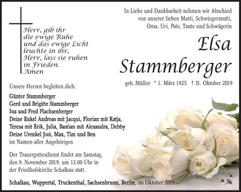 Traueranzeige von Elsa Stammberger von Südthüringer Presse