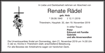 Traueranzeige von Renate Rädel von Frankenpost