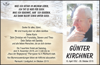 Traueranzeige von Günter Kirchner von Südthüringer Presse