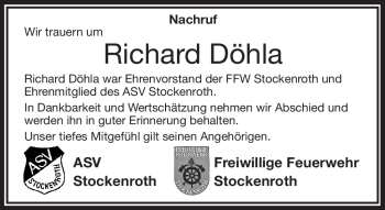 Traueranzeige von Richard Döhla von Frankenpost