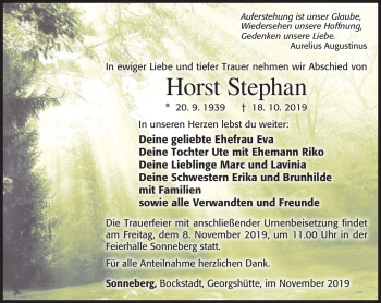 Traueranzeige von Horst Stephan von Südthüringer Presse