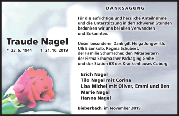 Traueranzeige von Traude Nagel von Neue Presse Coburg