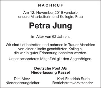 Traueranzeige von Petra Jung von Südthüringer Presse