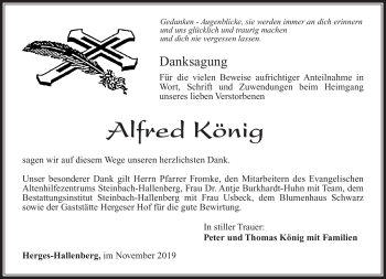 Traueranzeige von Alfred König von Südthüringer Presse