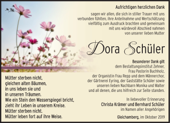 Traueranzeige von Dora Schüler von Südthüringer Presse