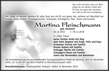 Traueranzeige von Martina Fleischmann von Südthüringer Presse