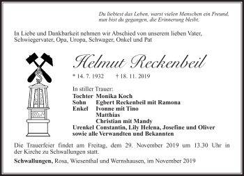 Traueranzeige von Helmut Reckenbeil von Südthüringer Presse