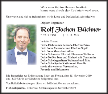 Traueranzeige von Rolf Jochen Büchner von Südthüringer Presse