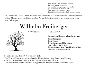 Traueranzeige von Wilhelm Freiberger von Neue Presse Coburg