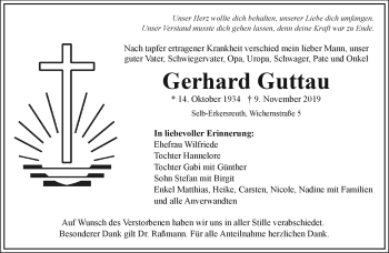 Traueranzeige von Gerhard Guttau von Frankenpost