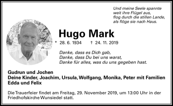 Traueranzeige von Hugo Mark von Frankenpost