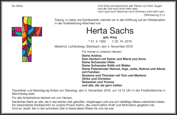 Traueranzeige von Herta Sachs von Frankenpost