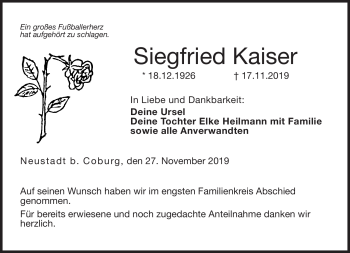 Traueranzeige von Siegfried Kaiser von Neue Presse Coburg
