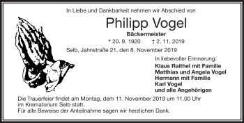 Traueranzeige von Philipp Vogel von Frankenpost