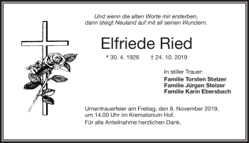 Traueranzeige von Ried Elfriede von Frankenpost