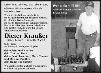 Traueranzeige von Dieter Kraußer von Südthüringer Presse
