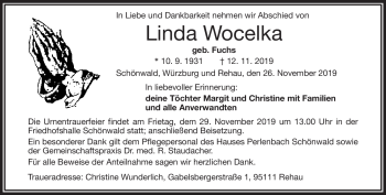 Traueranzeige von Linda Wocelka von Frankenpost